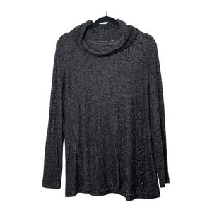 Susan Graver Weekend Womens XL Black Silver Metallic Cowl Neck Tunic Sweater